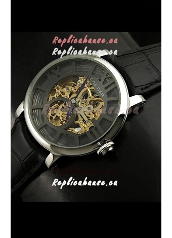 Cartier Ronde de Japanese Replica Watch in Skelton Grey & Gold Dial