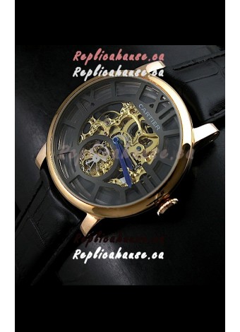 Cartier Ronde de Japanese Replica Watch in Skelton Gold Dial