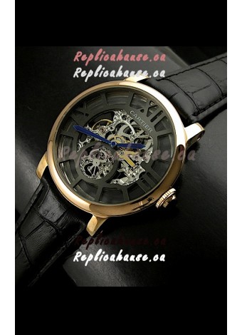 Cartier Ronde de Japanese Replica Watch in Skelton Black Dial