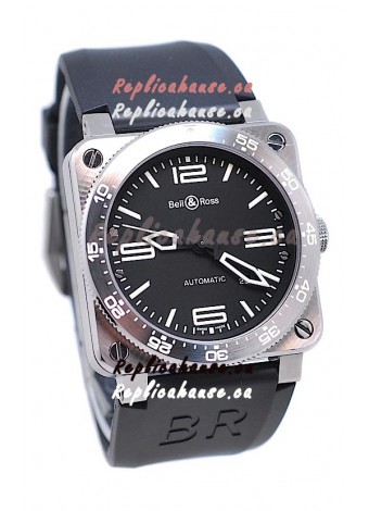 Bell and Ross BR 03 Type Aviation Brushed Steel Swiss Automatic Watch in Black Dial