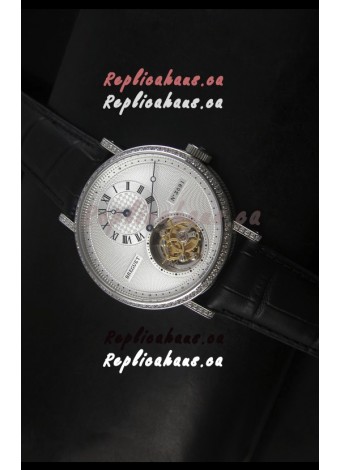 Breguet Classique Tourbillon Swiss Replica Watch in Stainless Steel with Diamonds Bezel