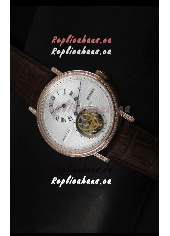 Breguet Classique Tourbillon Swiss Replica Watch in Rose Gold with Diamonds Bezel