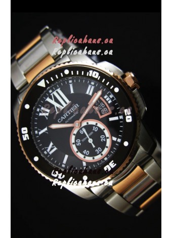 Calibre De Cartier Watch 42MM Black Dial Two Tone Case - 1:1 Mirror Replica Watch