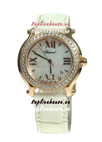 Chopard Happy Sport Swiss Ladies Swiss Replica Gold Watch in Diamond Bezel