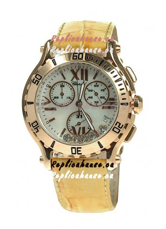 Chopard Happy Sport Diamonds Edition Replica Gold Watch in Yellow Strap