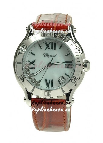Chopard Happy Sport Diamonds Edition Replica Watch in Brown Strap
