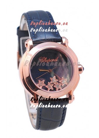 Chopard Happy Sport Star Shaped Diamonds Swiss Rose Gold Watch 
