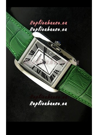 Cartier Tank Ladies Replica Watch in Steel Case/Green Strap