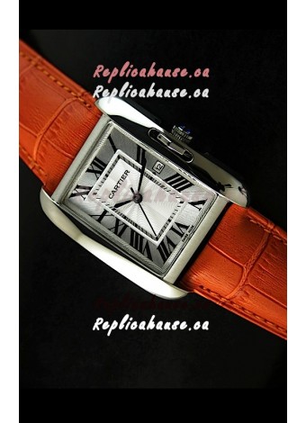 Cartier Tank Ladies Replica Watch in Steel Case/Orange Strap