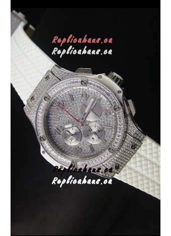 Hublot Big Bang Rose Stainless Steel Watch Quartz Movement in White Strap