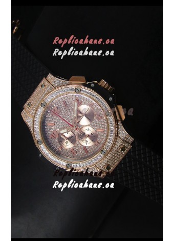 Hublot Big Bang Rose Gold Watch Quartz Movement in Black Strap