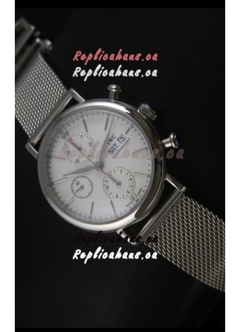 IWC Portofino Chronograph Swiss Watch in Mesh Strap White Dial 