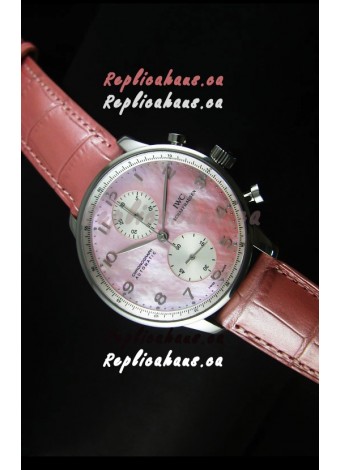 IWC Portuguese Chronograph Swiss Replica Watch in Pink Pearl Dial - 1:1 Mirror Replica Edition