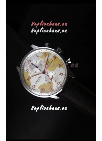 IWC Portuguese Chronograph Swiss Replica Watch in Map Printed Dial - 1:1 Mirror Replica Edition