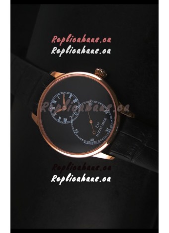 Jaquet Droz Grande Seconde Black Enamel Stainless Rose Gold Case in Black Dial