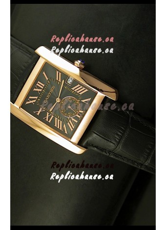 Cartier Tank Anglaise Japanese Replica Watch 34MM - Black Dial Pink Gold 
