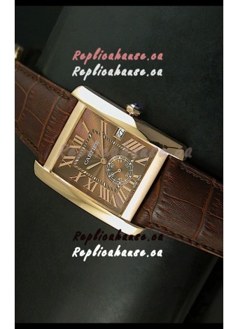 Cartier Tank Anglaise Japanese Replica Watch 34MM - Brown Dial Pink Gold