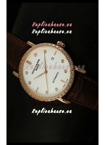 Patek Philippe Calatrava 5298 Swiss Replica Watch in Pink Gold Casing - Diamonds Hours