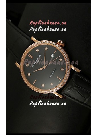 Patek Philippe Calatrava 5298 Swiss Replica Watch in Pink Gold Casing - Diamonds Hours
