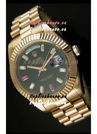 Rolex Day Date II 41MM Swiss Replica Watch - Black Dial - 1:1 Mirror Replica Watch 