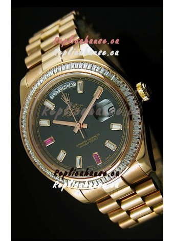 Rolex Day Date II 41MM Swiss Replica Watch - Black Dial - 1:1 Mirror Replica Watch 