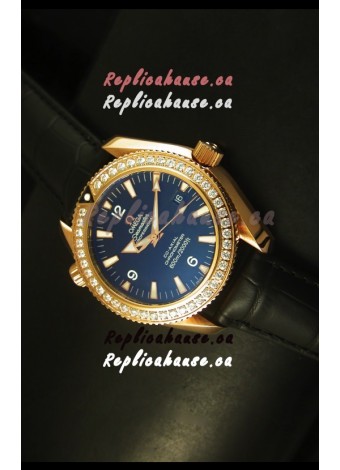 Omega Planet Ocean Rose Gold Plated Swiss Watch with Diamonds