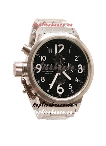 U-Boat Flightdeck Japanese Replica Steel Watch in Black Dial