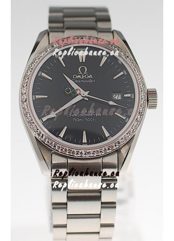 Omega SeaMaster CO AXIAL Swiss Replica Watch in Diamond Bezel