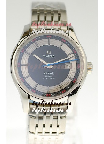 Omega Co Axial De Ville Hour Vision Swiss Replica Steel Watch in Black Dial