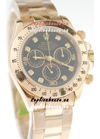 Rolex Daytona Cosmograph 2011 Edition Swiss Replica Gold Plated Watch in Black Dial