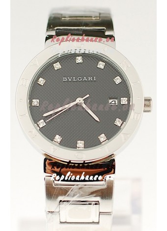 Bvlgari Quartz Japanese Silver Watch in Black Dial