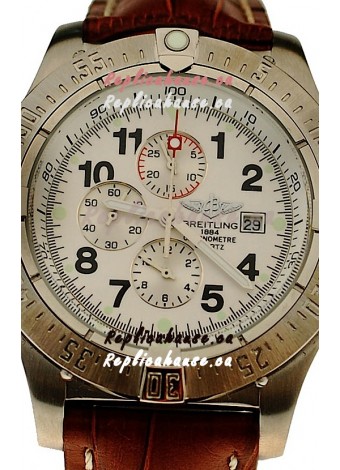 Breitling Chronograph Chronometre Japanese Watch in Brown Strap