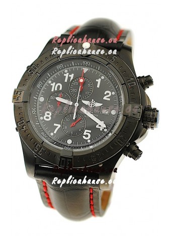 Breitling Chronograph Chronometre Japanese Replica PVD Watch in Black Strap
