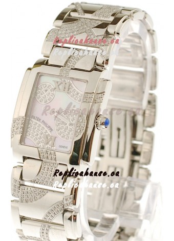 Patek Philippe Twenty Four Swiss Replica Steel Watch in Pink Pearl Dial 