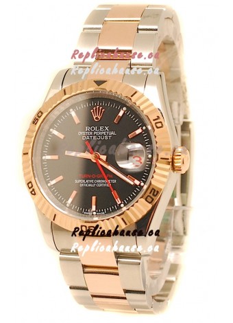 Rolex Datejust Turn O Graph Japanese Rose Gold Watch in Black Dial