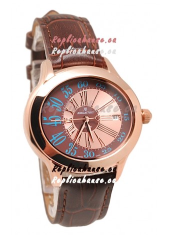 Audemars Piguet Millenary Hour and Minute Swiss Replica Rose Gold Watch in Brown Dial
