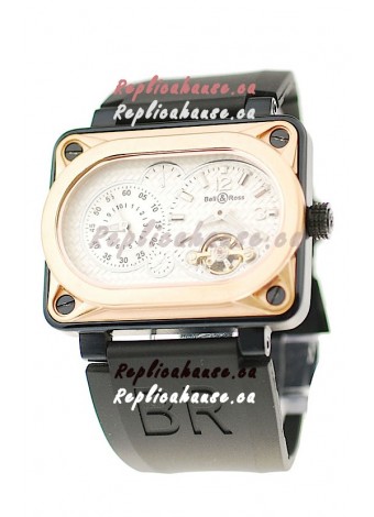Bell and Ross BR Minuteur Tourbillon Japanese Replica Gold Watch in White Dial