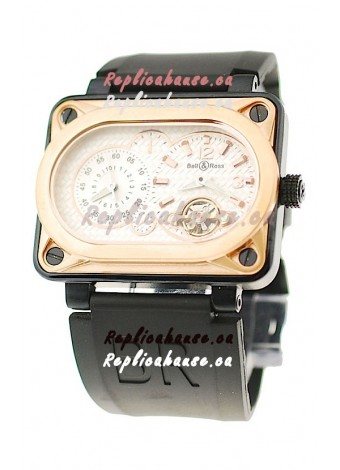 Bell and Ross BR Minuteur Tourbillon Japanese Replica Gold Watch in White Dial