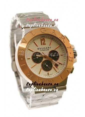 Bvlgari Diagono Mens Scuba japanese Replica Watch in Cream Carbon Dial