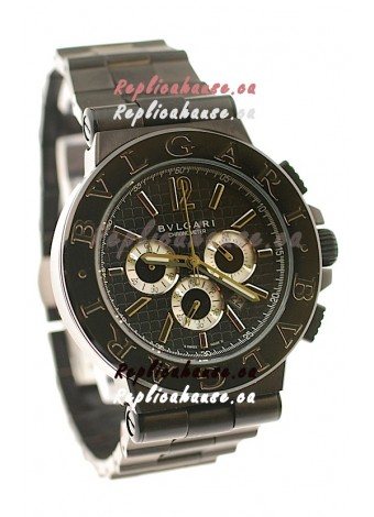 Bvlgari Diagono Mens Scuba japanese Replica PVD Watch in Black