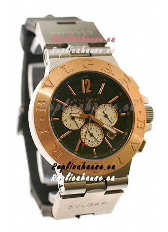 Bvlgari Diagono Mens Scuba japanese Replica Watch in Black Dial