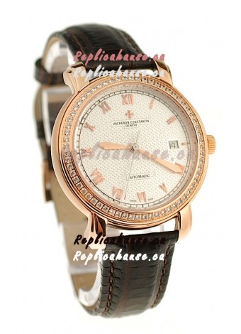 Vacheron Constantin Geneve Japanese Replica Gold Watch in Diamond Bezel
