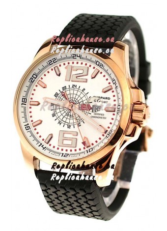 Chopard 1000 Miglia GT XL GMT Japanese Replica Gold Watch in White Dial