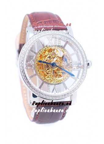 Ronde De Cartier Skeleton Watch in Diamond Bezel