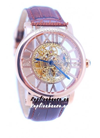 Ronde De Cartier Skeleton Rose Gold Japanese Watch 