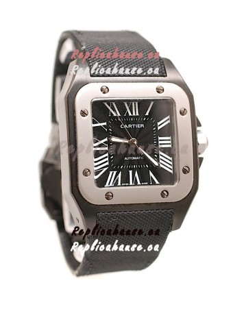 Cartier Santos 100 Swiss Replica Watch in Black Dial