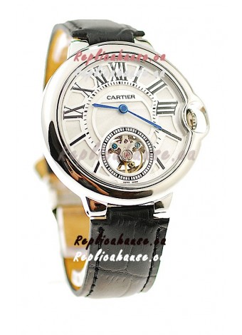 Ballon Bleu De Cartier flying Tourbillon Japanese Replica Steel Watch in White Dial