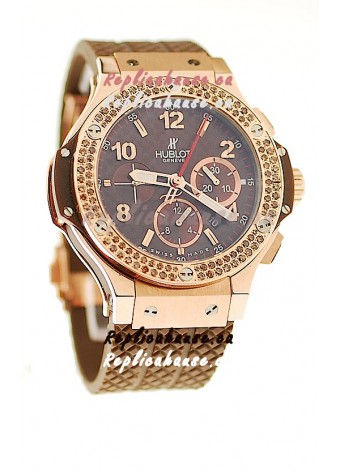 Hublot Big Bang 18K Pink Gold Casing Swiss Watch in Brown Dial