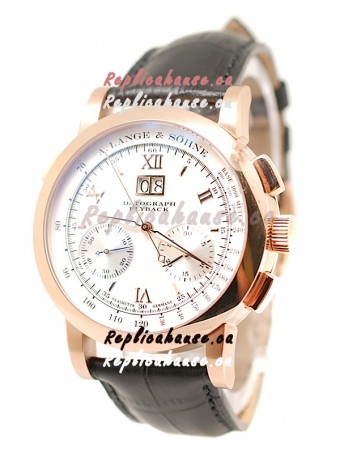 A. Lange & Sohne Datograph Flyback Swiss Replica Rose Gold Watch in White Dial