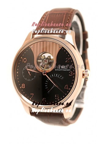 IWC Portuguese Tourbillon Mystere Japanese Replica Rose Gold Watch 